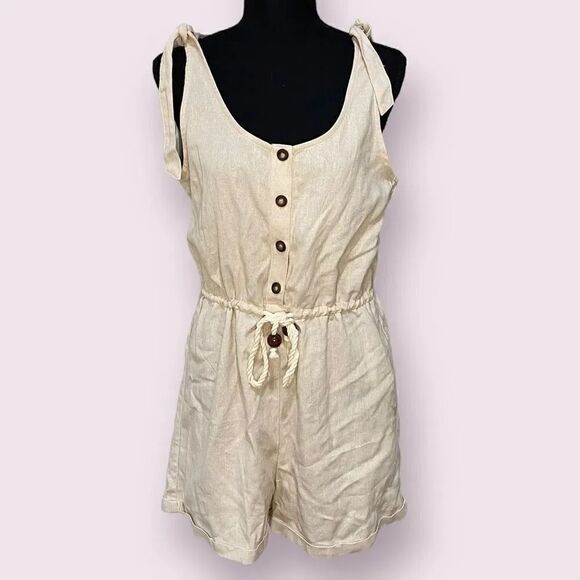 Linen blend sleeveless romper with tie waist Size S - Picture 2 of 8